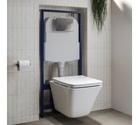 Wall Hung Rimless Toilet with Soft Close Seat and Chrome Pneumatic Flush Plate 1168mm Frame & Cistern Boston