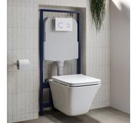 Wall Hung Rimless Toilet with Soft Close Seat and White Glass Sensor Flush Plate 1168mm Frame & Cistern Boston