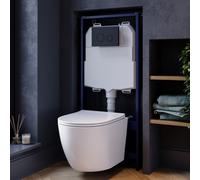 Wall Hung Rimless Toilet with Soft Close Seat Black Mechanical Flush Plate 1168mm Frame & Cistern Roma