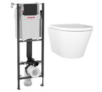 Wall Hung Rimless Toilet with Soft Close Seat Black Mechanical Flush Plate 1177mm Wirquin Frame & Cistern Newport