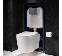 Wall Hung Toilet with Soft Close Seat Frame Cistern and Chrome Flush - Alcor