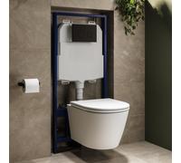 Wall Hung Rimless Toilet with Soft Close Seat Matt Black Mechanical Flush Plate 1168mm Frame & Cistern Newport