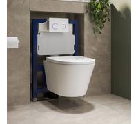 Wall Hung Rimless Toilet with Soft Close Seat White Glass Sensor Flush Plate 820mm Frame & Cistern Newport