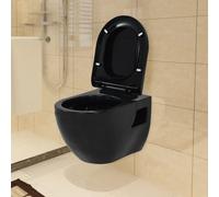 Wall-hung toilet black ceramic bowl with plastic soft-close seat 36x50x41.5cm EU