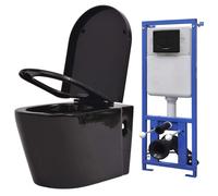 Wall Hung Toilet Black WC Pan Soft Close Seat Ceramic Concealed Cistern vidaXL