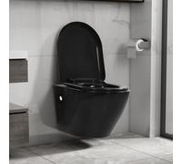 Wall Hung Toilet Ceramic Black 36x48x41.5cm Rimless Soft-Close Hidden Fix Seat.