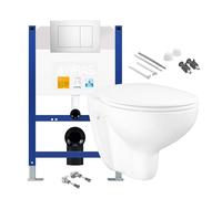 Wall Hung Toilet Pan & Low Height Concealed Cistern Frame with Chrome Plate