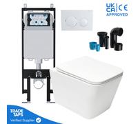 Wall Hung Toilet Pan Round With Viva Slim Concealed Cistern Frame 1.14-1.35M & Gloss White Flush Plate