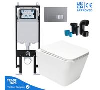 Wall Hung Toilet Pan Round With Viva Slim Concealed Cistern Frame 1.14-1.35M & Square Chrome Flush Plate