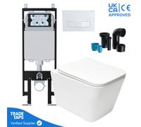 Wall Hung Toilet Pan Round With Viva Slim Concealed Cistern Frame 1.14-1.35M & Square Gloss White Flush Plate