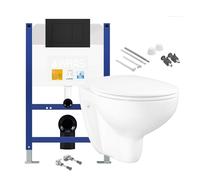 Wall Hung Toilet Pan with Low Height Concealed Cistern Fame - Matt Black Flush Plate