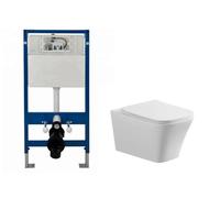 Wall Hung Toilet Rimless Pan 1.12m Concealed Cistern Frame WC Plate Soft Close Seat Options (Square Pan and Frame Cistern)