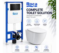 Wall Hung Toilet Set 112Cm Roca Frame Concealed Cistern Black Flush Plate