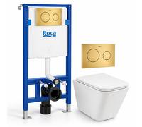 Wall Hung Toilet Set 112Cm Roca Frame Concealed Cistern Brushed Brass