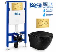 Wall Hung Toilet Set 112Cm Roca Frame Concealed Cistern Brushed Brass Flush Plate
