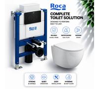 Wall Hung Toilet Set 82Cm Roca Frame Concealed Cistern Black Flush Plate