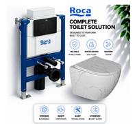 Wall Hung Toilet Set 82Cm Roca Frame Concealed Cistern Black Flush Plate