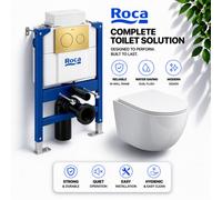 Wall Hung Toilet Set 82Cm Roca Frame Concealed Cistern Brushed Brass Flush Plate