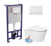Wall hung toilet set frame + SAT rimless toilet with invisible fixings + Softclose seat + White plate (SMARTK-Brevis-M270)