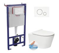 Wall hung toilet set frame + SAT rimless toilet with invisible fixings + Softclose seat + White plate (SMARTK-Brevis-9)