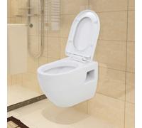 Wall-Hung Toilet White Ceramic Bowl Plastic Soft-Close Seat 36x50x41.5cm Curved