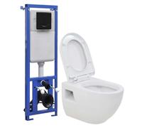 Wall-Hung Toilet with Concealed Cistern Ceramic Fixture Black/White vidaXL