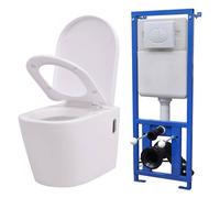 vidaXL Wall Hung Toilet with Concealed Cistern Ceramic White Bathroom WC Seat