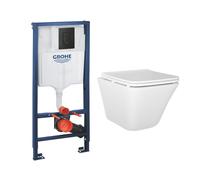 Wall Hung Toilet With Grohe Frame And Black Flush Plate - Boston