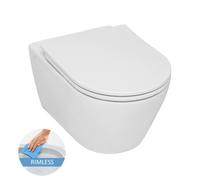 Wall-hung toilet without rim, invisible fixings, slim softclose seat, white (SP26)