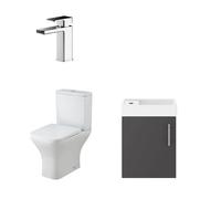 Wall Hung Vanity, Toilet, Cistern, Seat & Mini Tap - Gloss Grey/Chrome Balterley Grey One Size