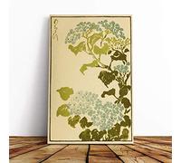 Wall Hydrangea Japanese Oriental Art Canvas Print | Gallery Wrapped 30mm Frame Wall Art | 20x14 inches | Ready to Hang | Asian Picture | Living Room Bedroom Lounge Office
