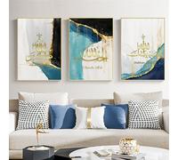Wall Images,3 Pieces-Islamic Calligraphy Gold Blue Marble Posters Canvas Painting Wall Art Print Pictures Bedroom Living Kitchen Office Bedroom Room Home Decor-60 * 70cm/24 * 27inch(Unframed)