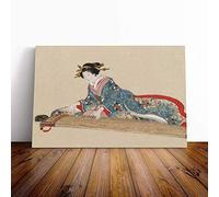 Wall Lady Playing The Koto Japanese Oriental Art Canvas Print | Gallery Wrapped 30mm Frame Wall Art | 30x20 inches | Ready to Hang | Asian People Picture | Living Room Bedroom Lounge Office