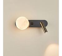 Wall Lamp Adjustable Bedside LED Reading Spotlight Wall Mount Reading Light with 2 Switch, Oval Aluminum Wall Sconce G9 Globe Resin Wall Lighting Fixture Compatible with Bedroom Headboard Study R