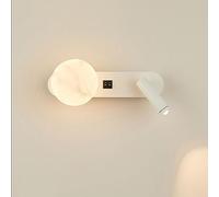 Wall Lamp Adjustable Bedside LED Reading Spotlight Wall Mount Reading Light with 2 Switch, Oval Aluminum Wall Sconce G9 Globe Resin Wall Lighting Fixture Compatible with Bedroom Headboard Study R