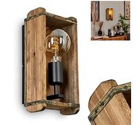 Wall lamp Avestruz, Vintage Wall lamp Made of Metal/Wood in Black/Nature, 1-Flame, 1x E27, Wall spot in Trendy Retro Design Made of Real Wood, Without Bulbs