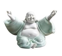 Wall lamp Buddha Ornament Figurine, Ceramic Laughing Buddha Statue for Good Luck, Lucky Happy Buddha Statuefor Good Luck Prosperity Office Car Decorations Garden Buddha Statue(B) Bracket Light