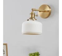 Wall Lamp Copper Walls Sconce Walls Lights With White Ceramics Shade Nordic Retro Style Walls Lighting Fixture Bedside Reading LampRotatable Sconce For Living