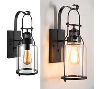 Wall Lamp Country Black Hardwired Farmhouse Walls Sconce Bedside Reading Walls Light With Clear Glass Shade Industrial Walls Mount LampE26 Base for Living Room