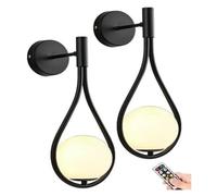 Wall Lamp Glass Globe Wall Sconces Battery Operated Set of 2,USB Rechargeable Wall Lights Wihout Wiring,Wireless Remote Wall Lamp Fixture Indoor Decor Gold Brass for Living Room Bedroom Bathroom ( Col