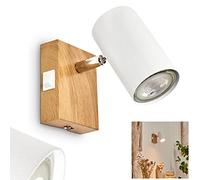Wall lamp Javel, wall lamp Made of Metal in Natural/Wood Optic/Chrome/White, 1-Flame, 1 x GU10, Without Bulb, Modern Reading lamp with up & Down Light Effect & on & Off Switch, 1 Adjustable Spotlight