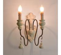 Wall Lamp Lighting Distressed White Farmhouse Indoor Wall Sconce 2-Light Candle French Country Wall Light Wood Hallway Wall Mounted Antique Mid Century Wall Lamp for Bedroom Living Room Bathroom Kitch
