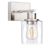 Wall Lamp Metal Clear Glass Wall Sconce Vintage Wall Mount Light, Retro Farmhouse Wall Lamps, Rustic Vanity Lighting Fixtures for Bedroom Bathoom,Nickel,2Pcs/Black/1Pc ( Color : Nickel , Size : 1Pc )