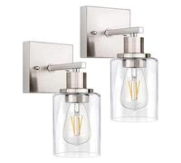 Wall Lamp Metal Clear Glass Wall Sconce Vintage Wall Mount Light, Retro Farmhouse Wall Lamps, Rustic Vanity Lighting Fixtures for Bedroom Bathoom,Nickel,2Pcs/Black/1Pc ( Color : Nickel , Size : 1Pc )