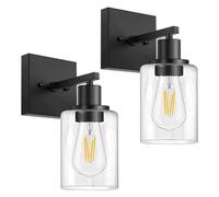 Wall Lamp Metal Clear Glass Wall Sconce Vintage Wall Mount Light, Retro Farmhouse Wall Lamps, Rustic Vanity Lighting Fixtures for Bedroom Bathoom,Nickel,2Pcs/Black/1Pc ( Color : Nickel , Size : 1Pc )