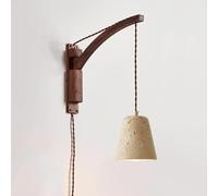 Wall Lamp Mid Century Plug in Wall Sconce Swing Arm Wall Mount Reading Light for Bedroom Natural Marble Stone Rustic Vintage Wood Wall Lighting for Farmhouse Bedside Living Room