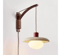 Wall Lamp Mid Century Plug in Wall Sconce Swing Arm Wall Mount Reading Light for Bedroom Natural Marble Stone Rustic Vintage Wood Wall Lighting for Farmhouse Bedside Living Room