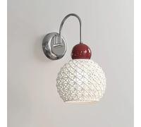 Wall Lamp Modern Bedside Globe Ceramic Cage Wall Sconce Elegant Cream Home Decor Lighting Fixture, Chrome Indoor Hardwired Metal Wabi Sabi Stylish Cafe Art Wall Light/Red Ball