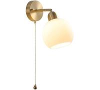 Wall Lamp Modern Brass Wall Sconce Opal Glass Globe Lamp with Pull Chain Switch E27 Base Elegant Ambient Reading Light Fixture T-155(15 cm/5.91 in)