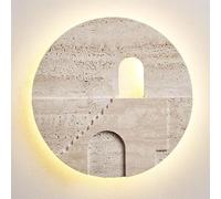 Wall Lamp Modern Travertine LED Wall Sconce, Round Architectural Design Art Light, Hardwired Indoor Backlight Fixture for Living Room, Bedroom, Hallway, Gallery, No Flicker T-155